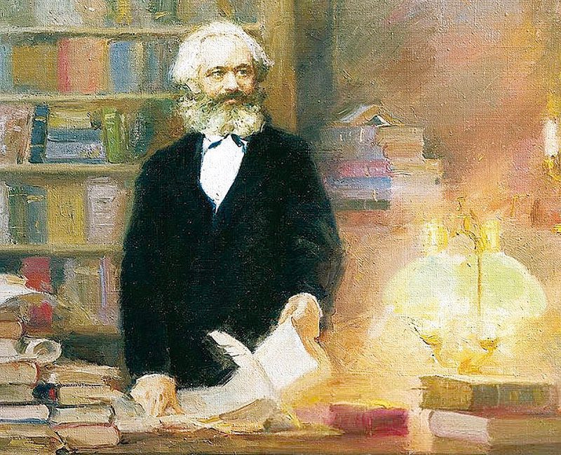 Karl Marx no seu escritório em 1875, pintura de Zhang Wun